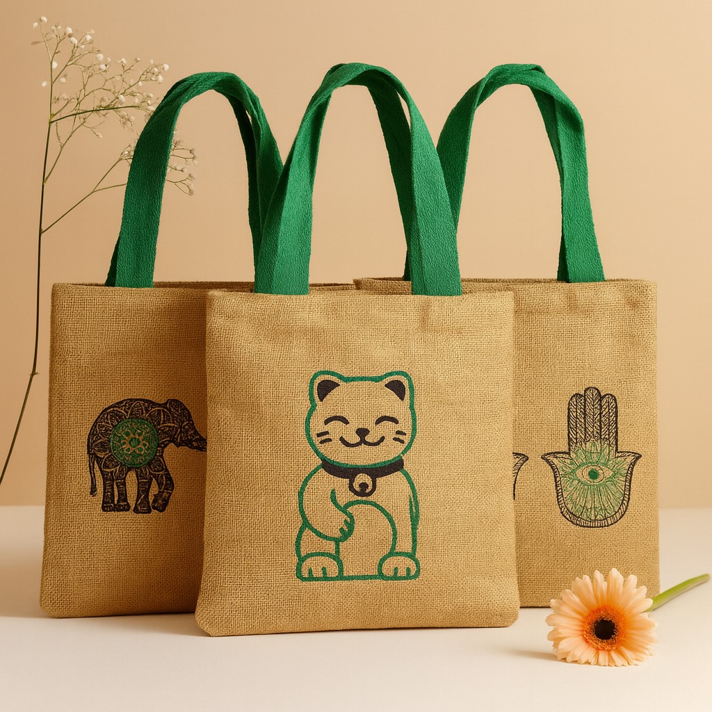 Jute Tote Bag, Large Mystic Money Cat
