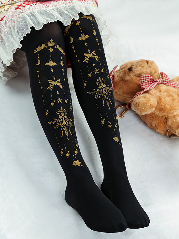 Black Lolita Tights Halloween Demon Cross Gilding Velvet Lolita Stocking