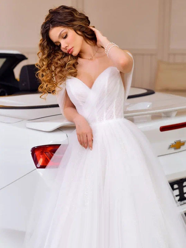 Short Wedding Dresses V-Neck Sleeveless A-Line Tea-Length Short Bridal Dress