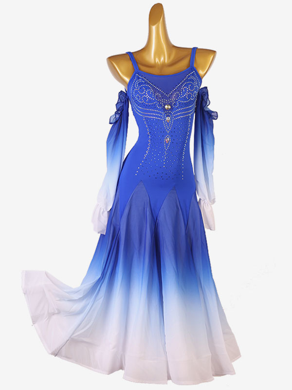 Ballroom Dance Costumes Royal Blue Women's Elegant Lycra Spandex Backless Rhinestones Dress Dancing Wear