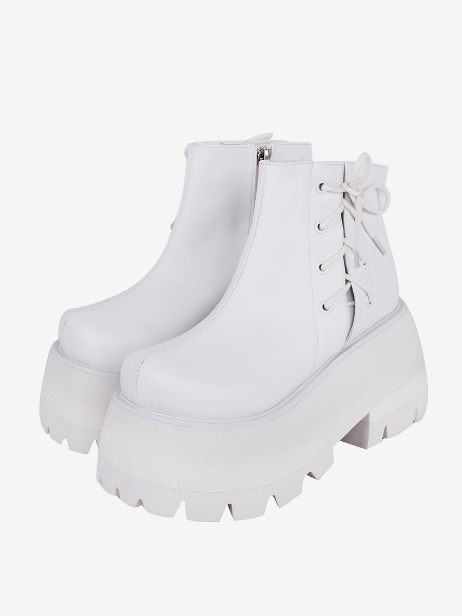 Gothic Lolita Footwear White PU Leather Wedge Heel Lolita Shoes