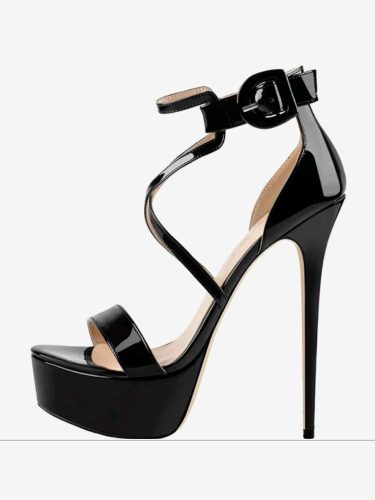 Black Sexy Heel Sandals Platform Open Toe Ankle Strap High Heel Sandals