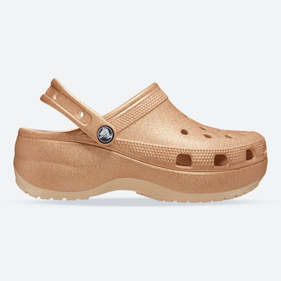 Women's Crocs Classic Platform Glitter Clog Sandals, Shitake E