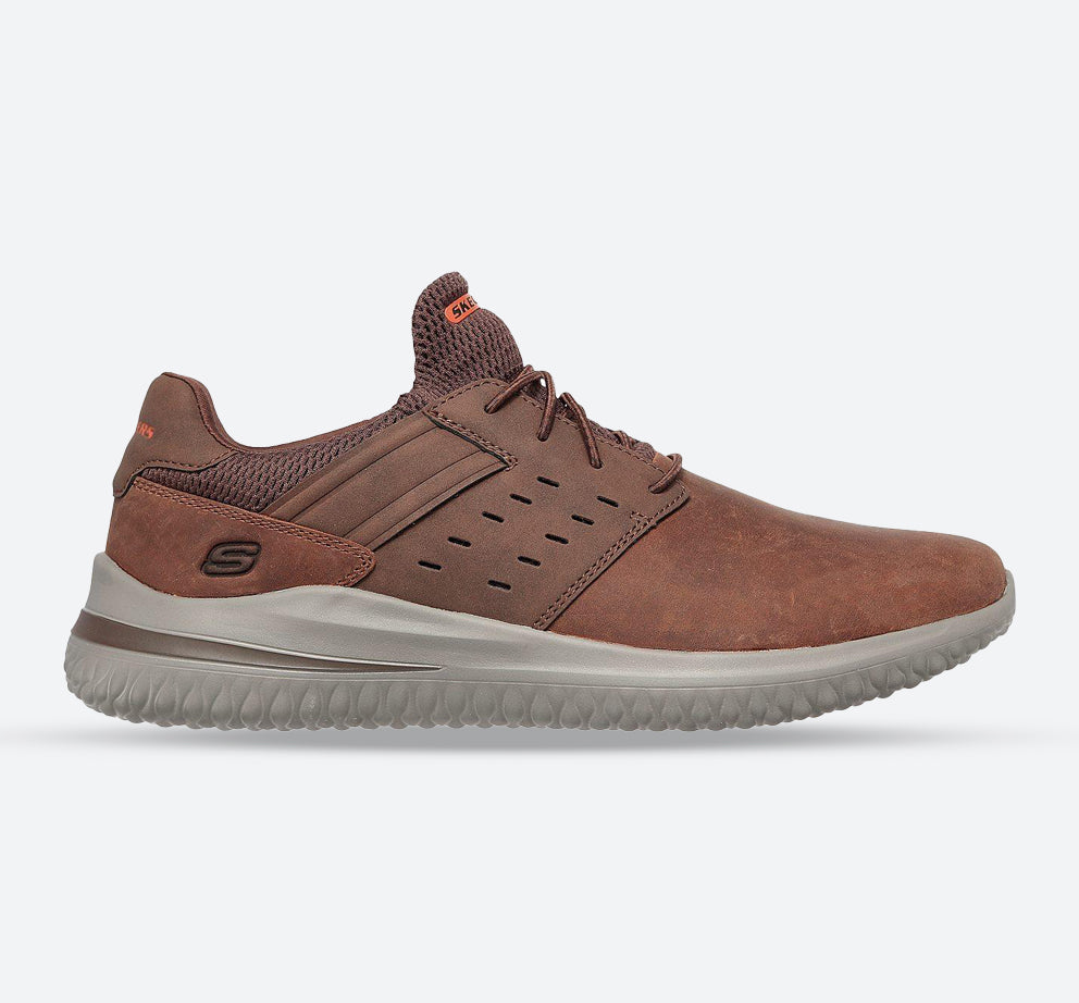 Mens Wide Fit Skechers Street Wear Delson . Luxury Walking Trainers, Brown E
