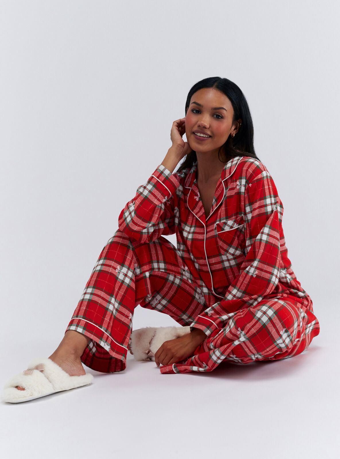 Boux Avenue Bow check cotton pyjamas in a bag - Red Mix