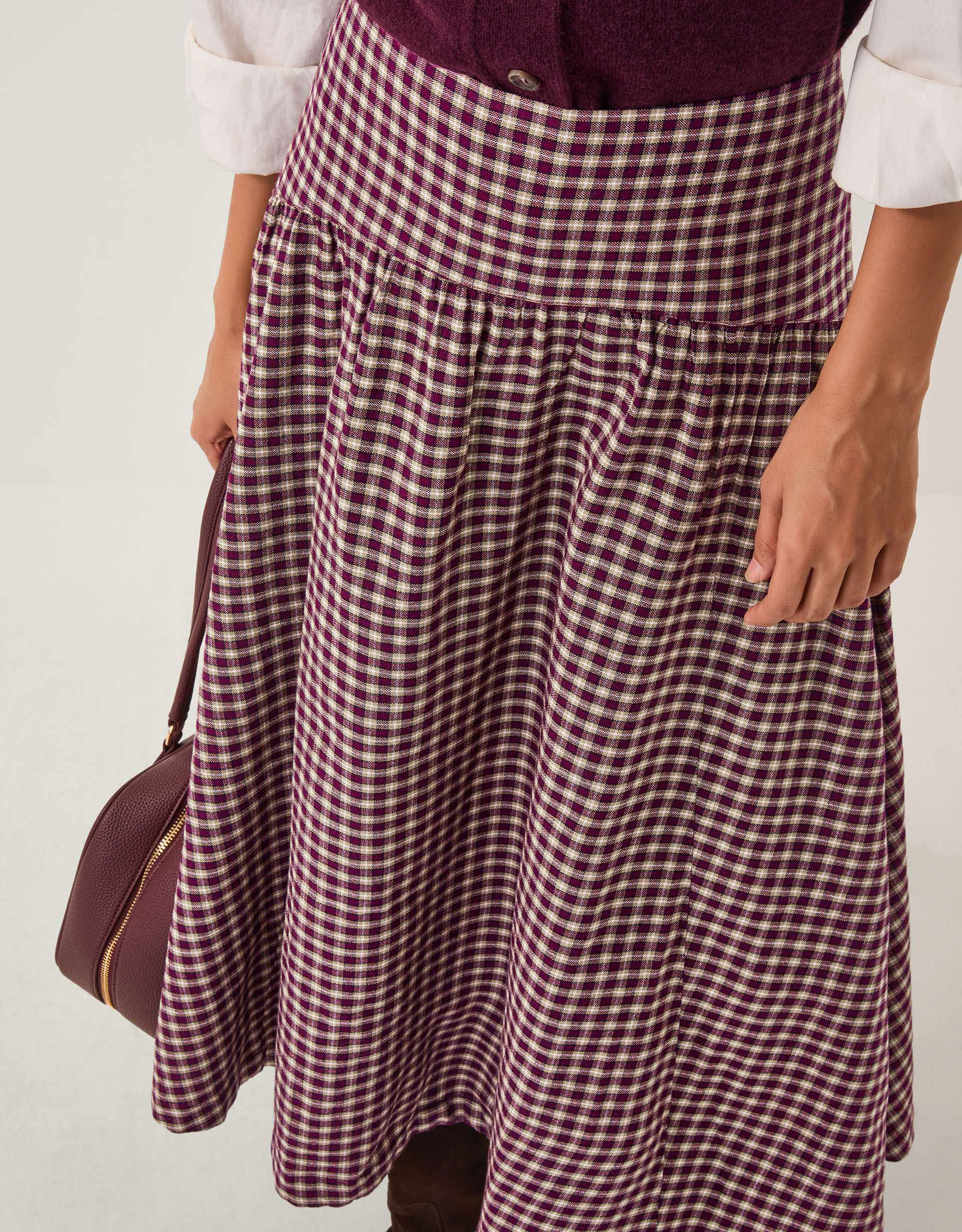 Agatha Check Drop Waist Midi Skirt Red