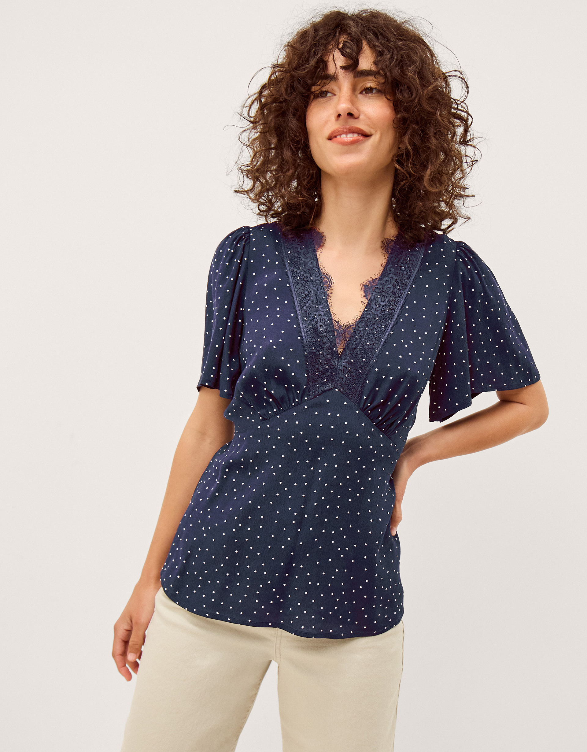 Cleo Lace Polka Dot Top Blue