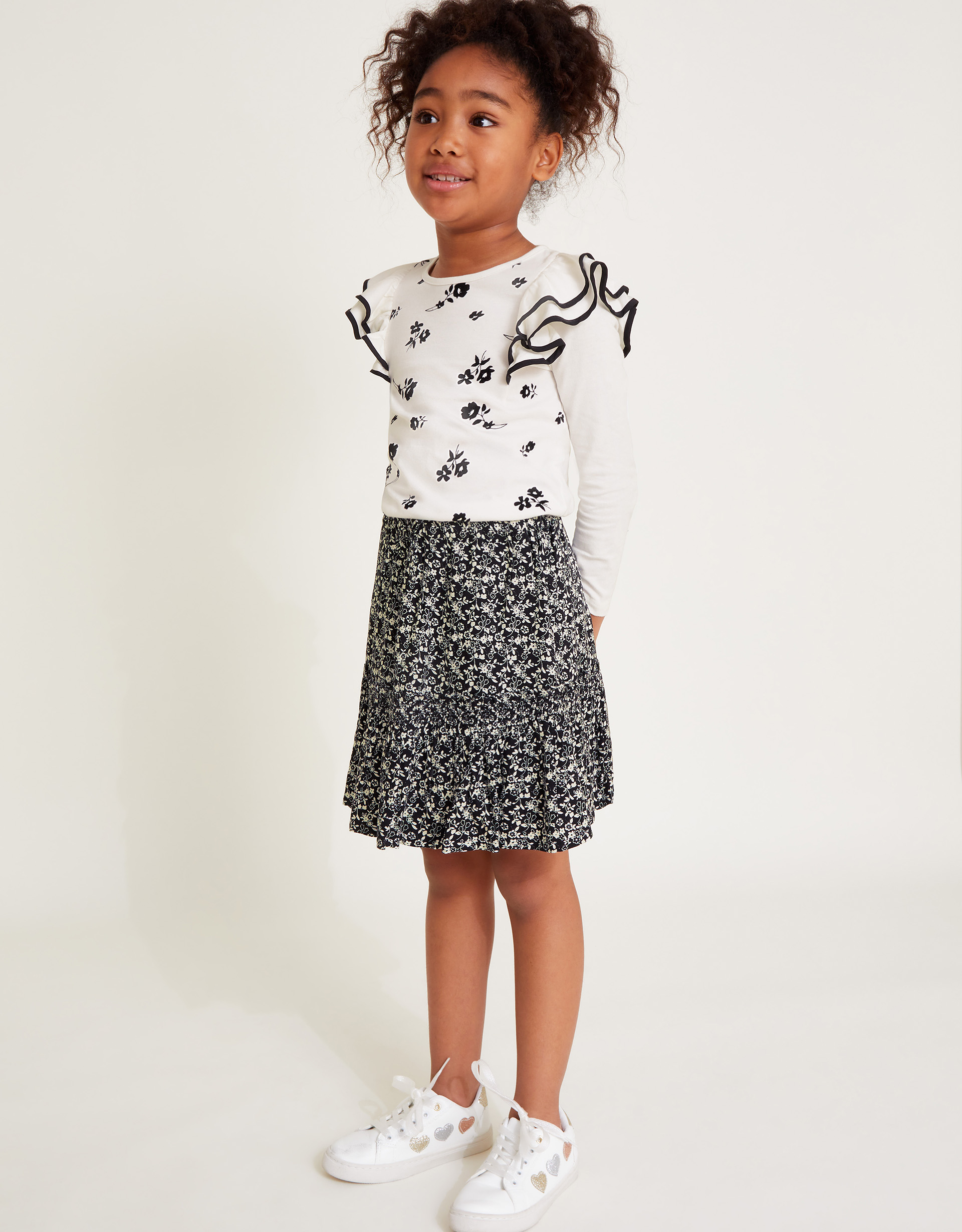 Floral Print Tiered Skirt Black