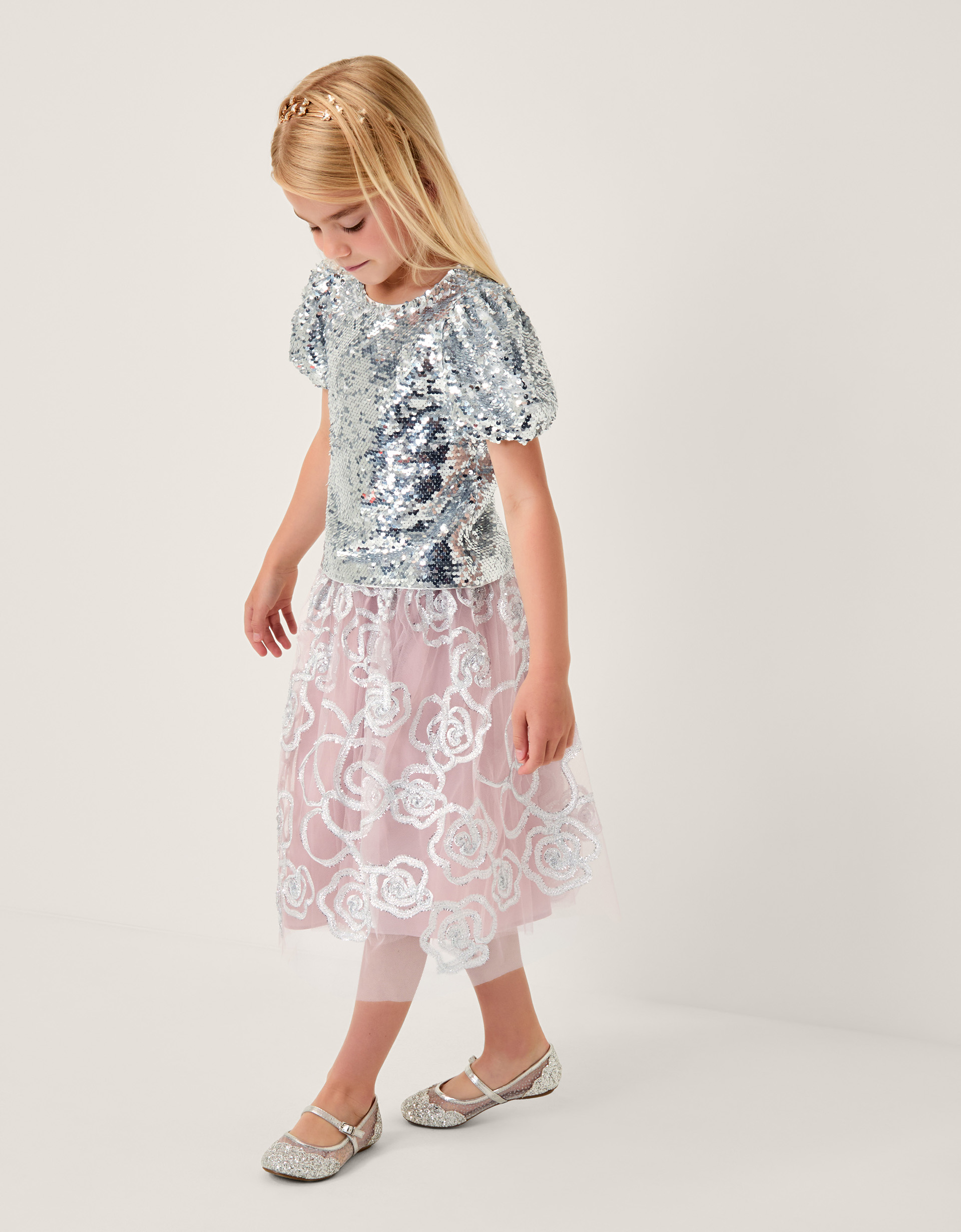 Rose Tinsel Tulle Skirt Pink