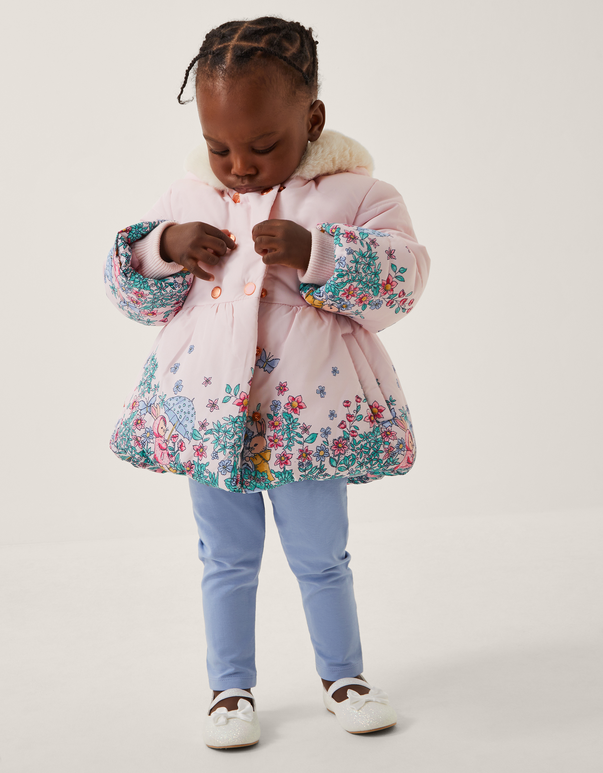 Baby Pippa Bunny Print Padded Coat Pink