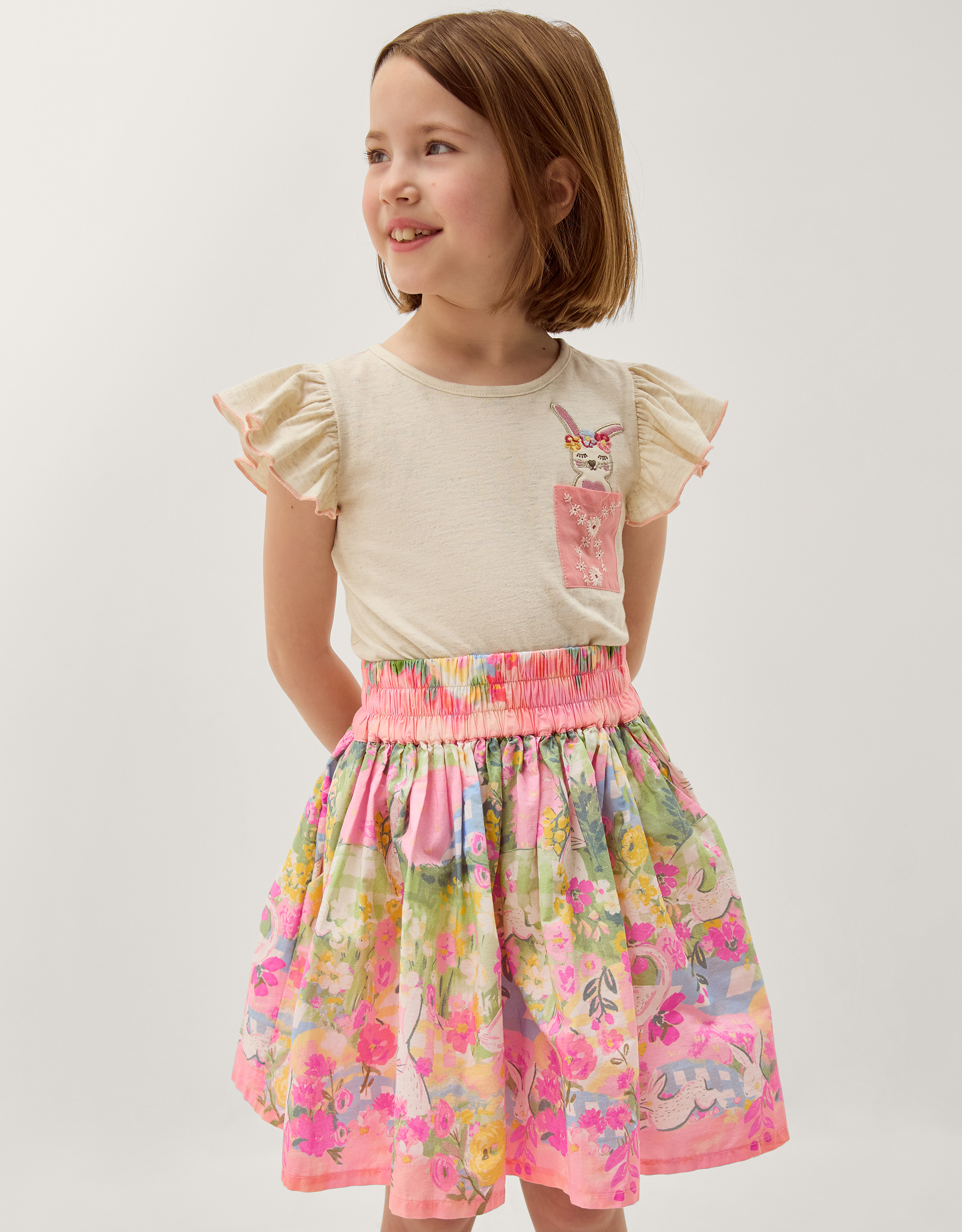 Bunny Print Cotton Skirt Yellow