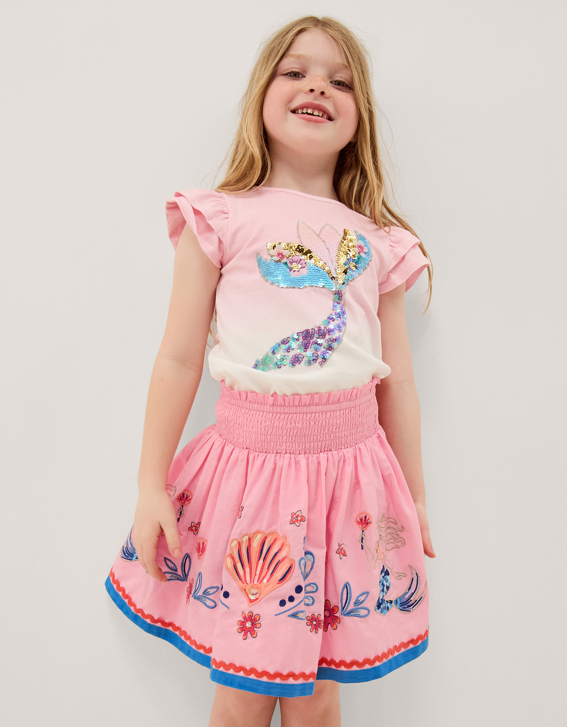Mermaid & Shell Embellished Skirt Pink