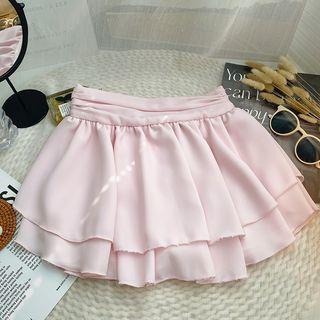 High Rise Plain Ruffle Mini A-Line Skirt Orange Pink