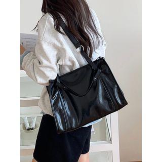 Plain Faux Leather Tote Bag Black