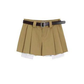 Low Rise Plain Mini Pleated Skirt Light Brown