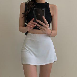 High Rise Plain Mini A-Line Skirt White