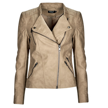 Only ONLAVA FAUX LEATHER BIKER OTW women's Leather jacket in Beige