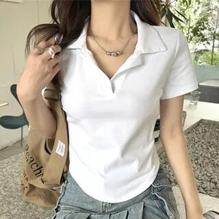 Short-Sleeve Plain Polo Shirt White