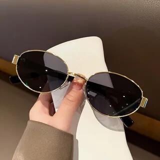 Oval Sunglasses Gold Frame - Black