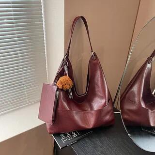 Faux Leather Tote Bag Wine Red
