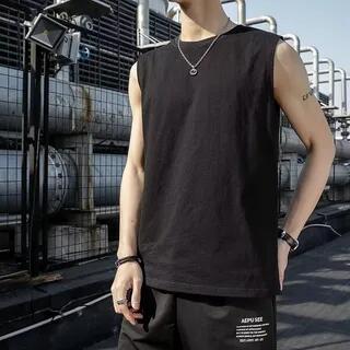 Crew Neck Plain Tank Top Black -