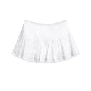 Balletcore Low Waist Lace-Trim Plain Mini A-Line Skirt White