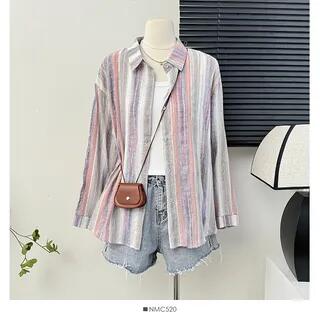 Set: Oversized Striped Shirt + Crop Tank Top in Colors Purple