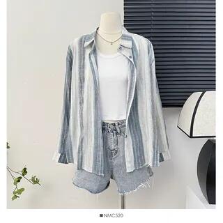 Set: Oversized Striped Shirt + Crop Tank Top in Colors Blue