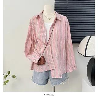 Set: Oversized Striped Shirt + Crop Tank Top in Colors Pink