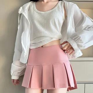 Mid Rise Panel Accordion Pleat A-line Sports Mini Skirt With Inset Shorts Pink