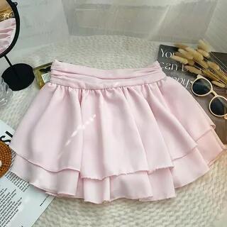 High Rise Plain Ruffle Mini A-Line Skirt Orange Pink