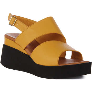 Justinreess England Womens Square Toe Wedge Yellow Leather Sandals women's Slip-ons Shoes in Yellow