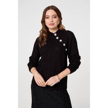 Izabel London Textured Knit Button Detail Jumper women's Sweater in Black