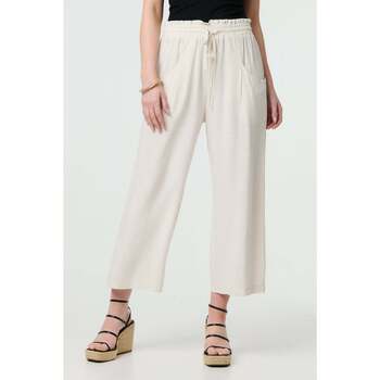 Izabel London Elasticated Waist Crop Wide Leg Trousers women's Trousers in Beige