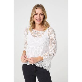 Izabel London Lace Crochet Semi Sheer Layered Top women's Shirt in White