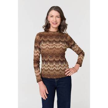 Izabel London Sparkly Embellished High Neck Fitted Top women's Blouse in Brown