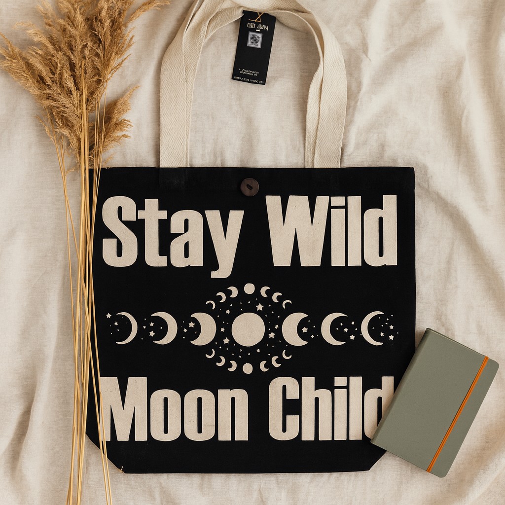 Tote Bag Stay Wild Mood Child Black-Natural oz
