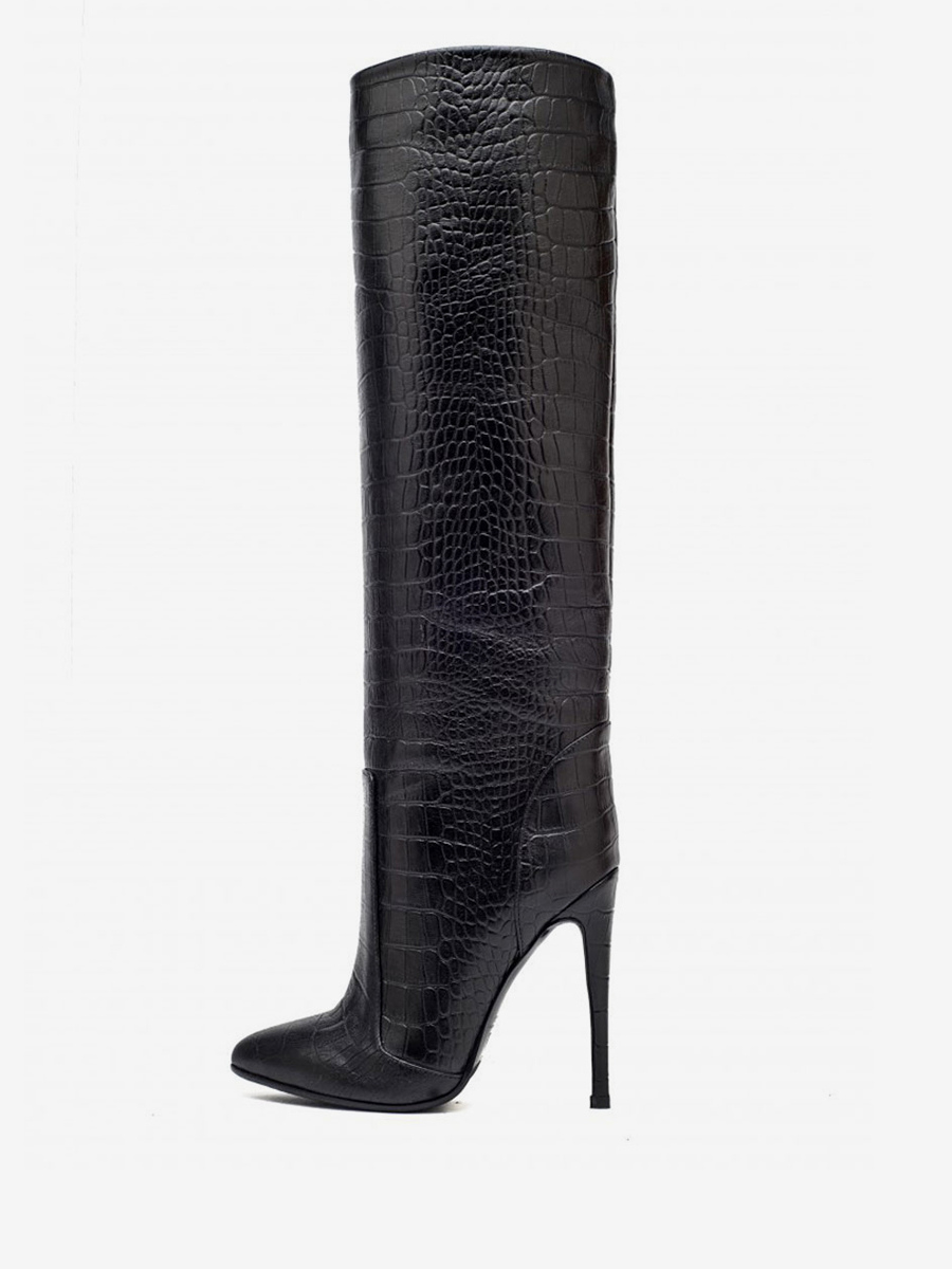 Women's Wide Calf Boots PU Leather Stiletto Heel Knee High Boots