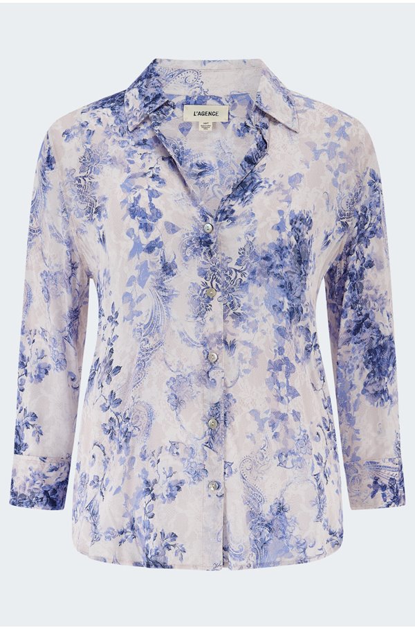 L'Agence - Camille Blouse in Blue Ivory Lace Paisley