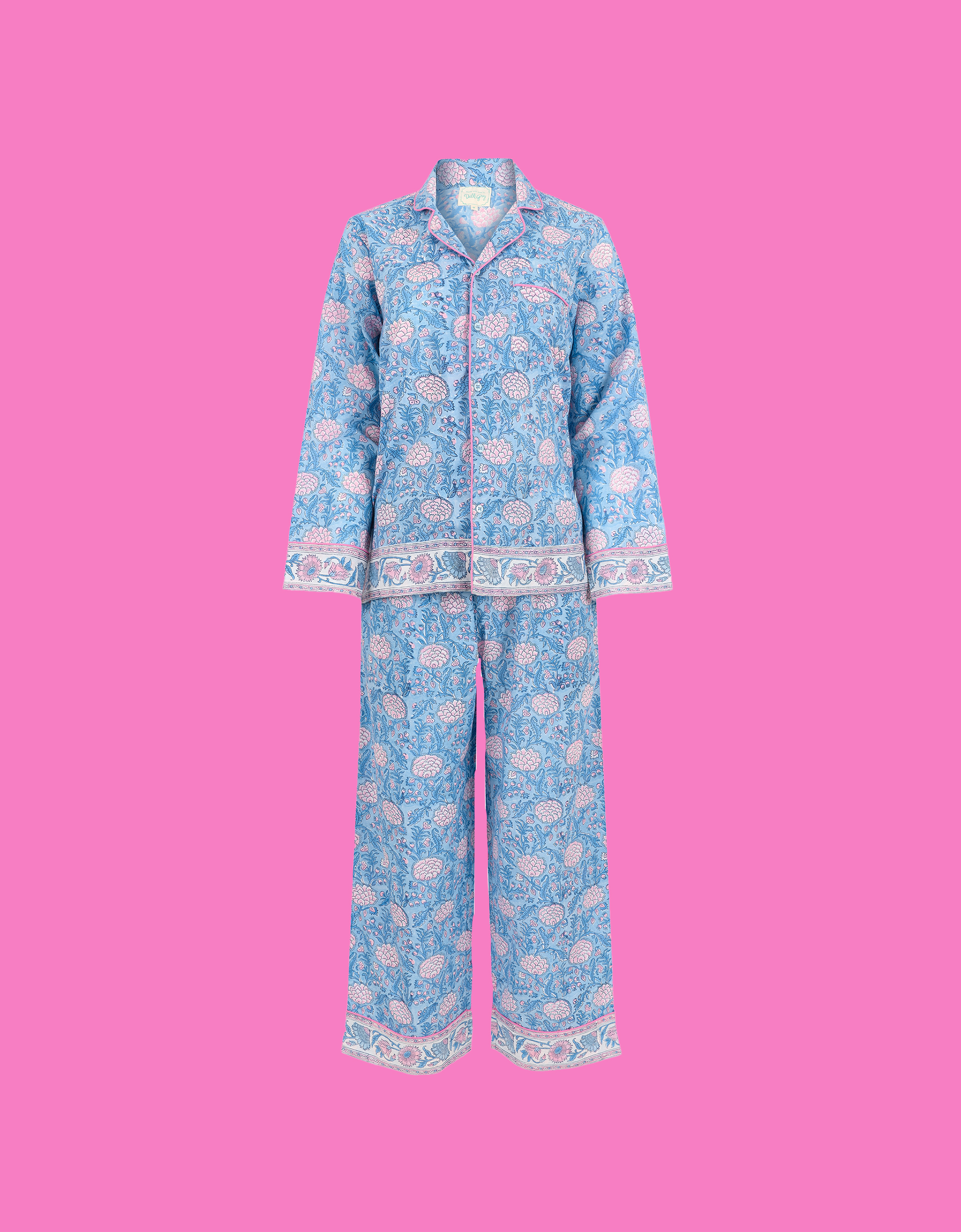 Dilli Grey Johari Floral Long Pyjamas Set Blue