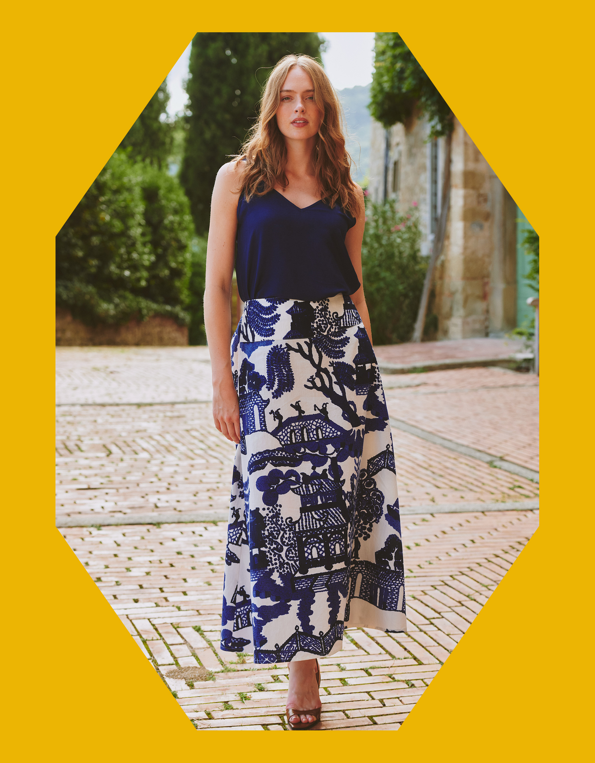 One Hundred Stars Giant Willow Print Maxi Skirt Blue