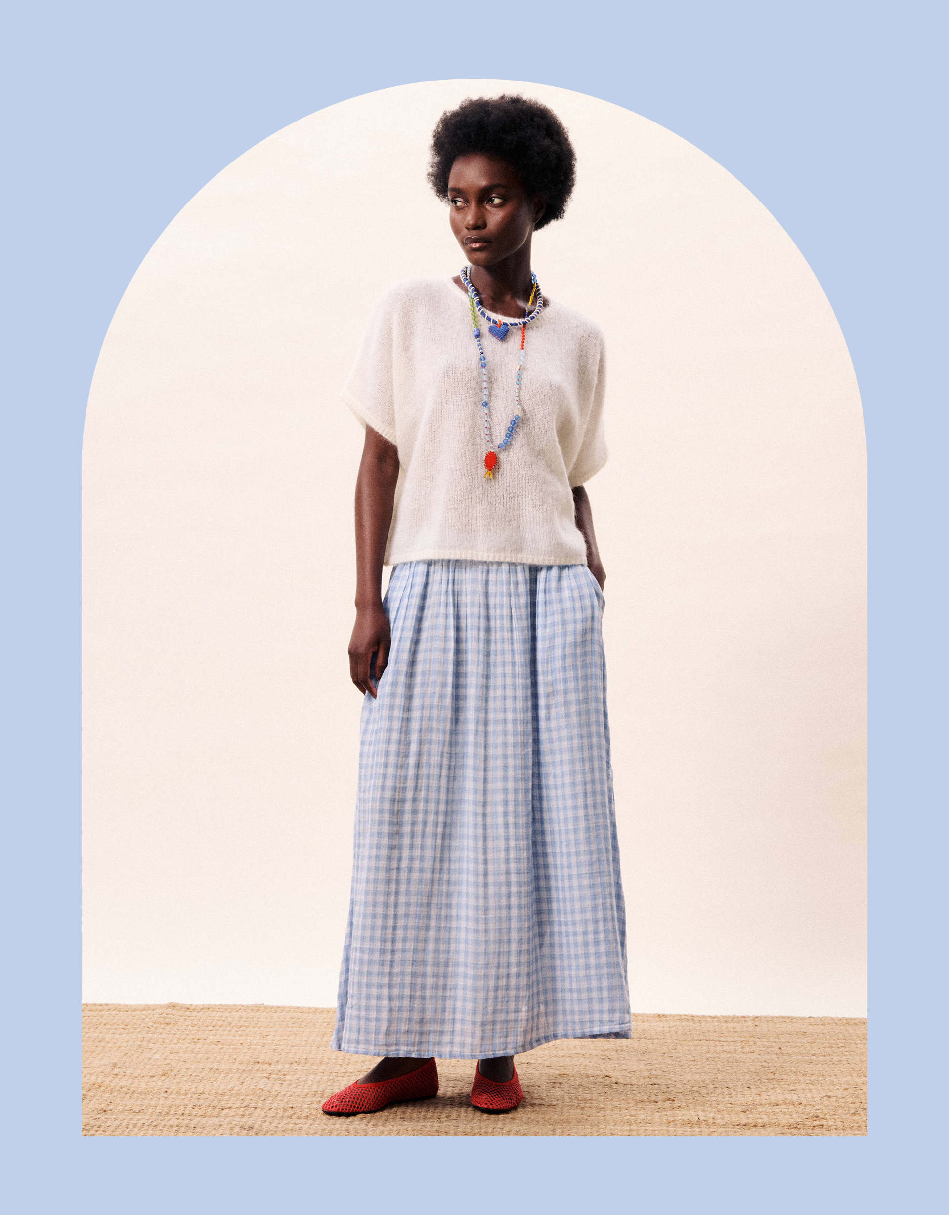 FRNCH Gingham Maxi Skirt Blue
