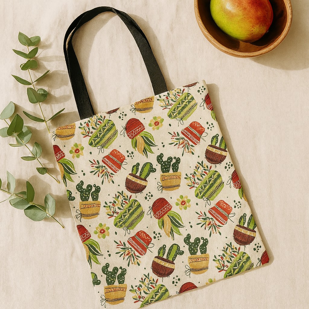 Tote Bag Cactus Print x Zippered