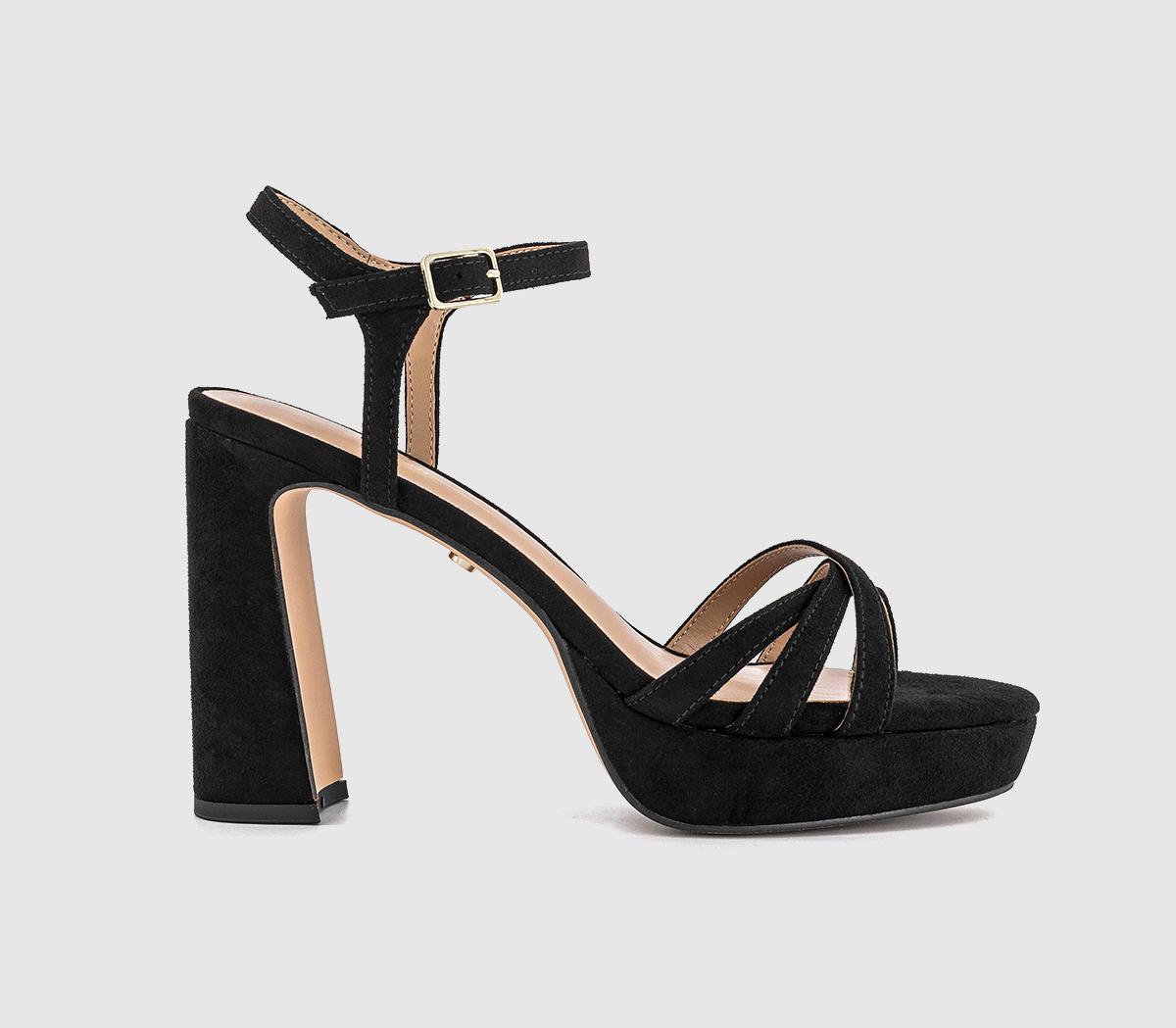 OFFICE Womens Hype Two Part Platform Heeled Sandals Black Faux Suede