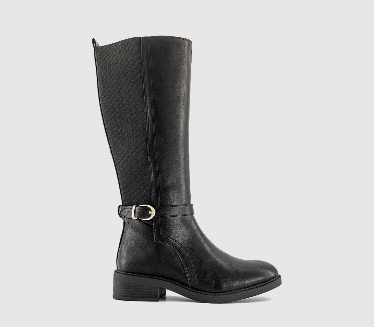 OFFICE Womens Katie Harness Detail Knee High Rider Boots Black