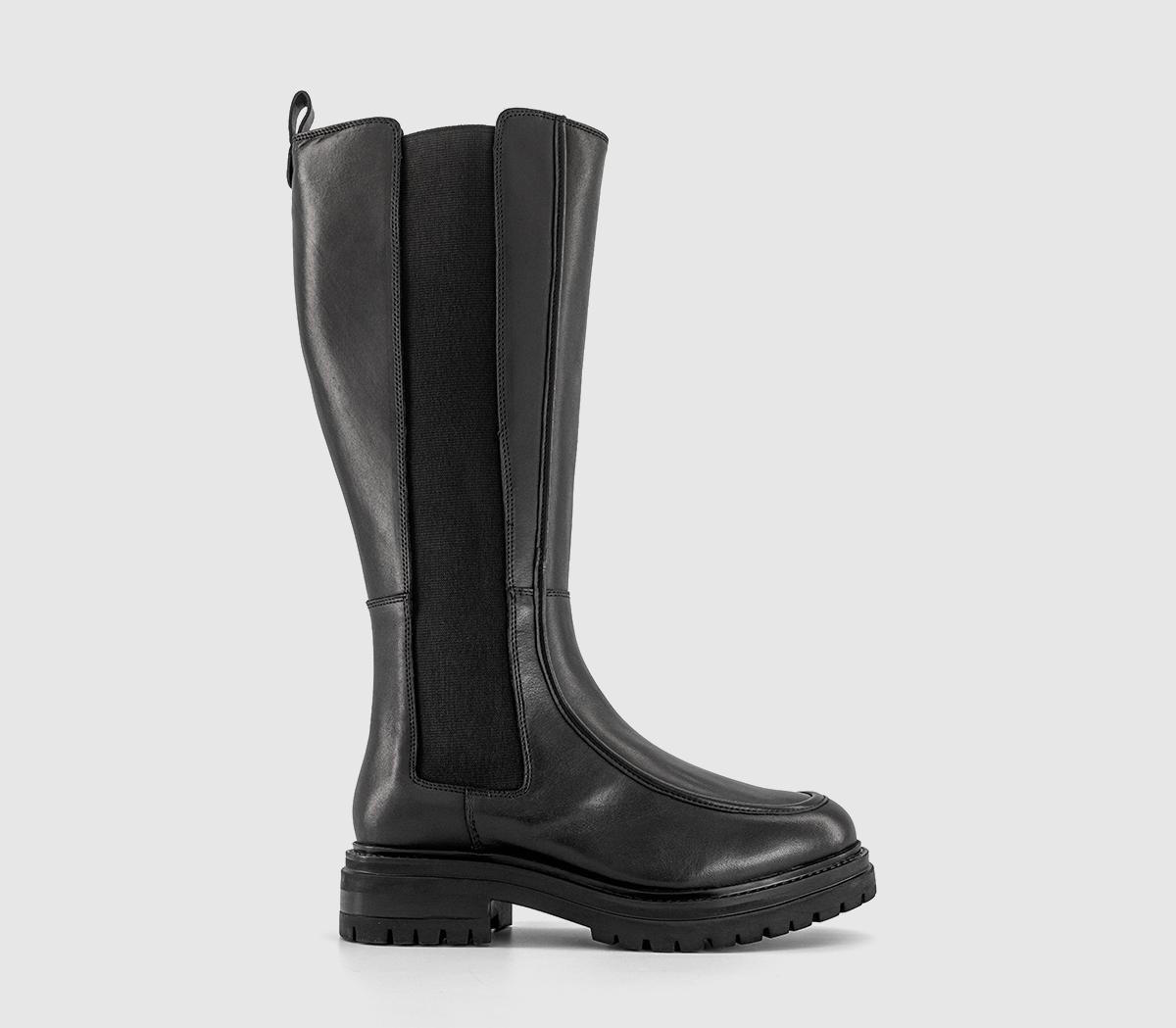 OFFICE Womens Kasper Cleated Knee High Chelsea Boots Black Leather
