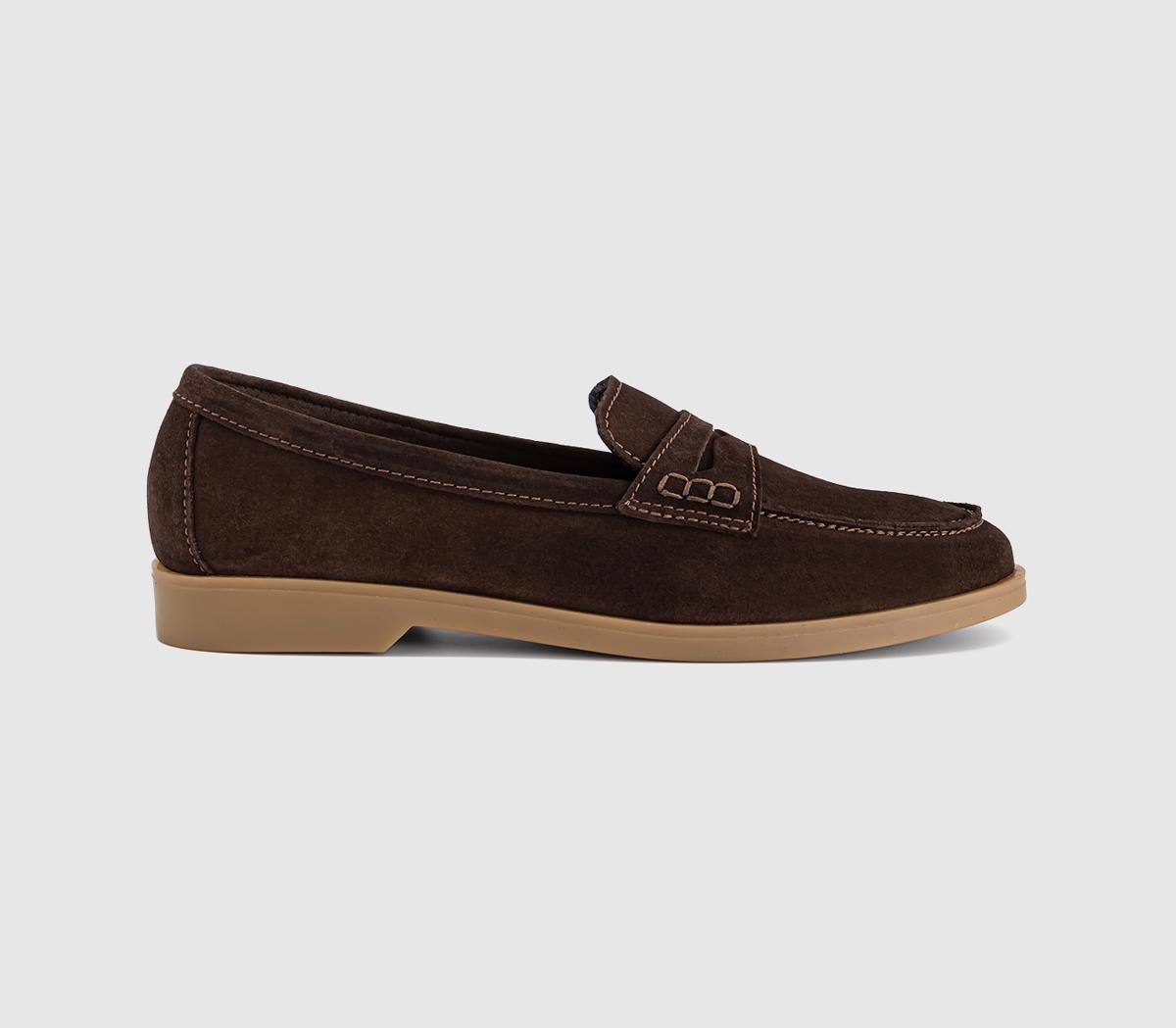 OFFICE Womens Finesse Gum Sole Penny Loafers Brown Suede