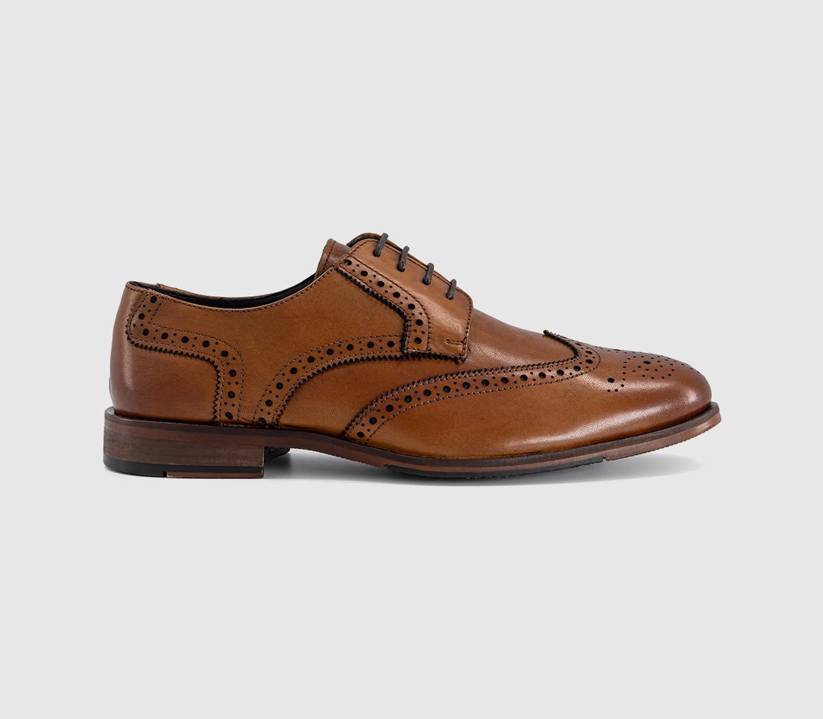 OFFICE Mens Melwin Lace Up Derby Brogue Shoes Tan Leather