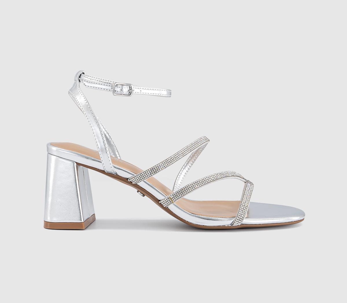 OFFICE Womens Malia Strappy Block Heeled Sandals Silver Embellished Multi