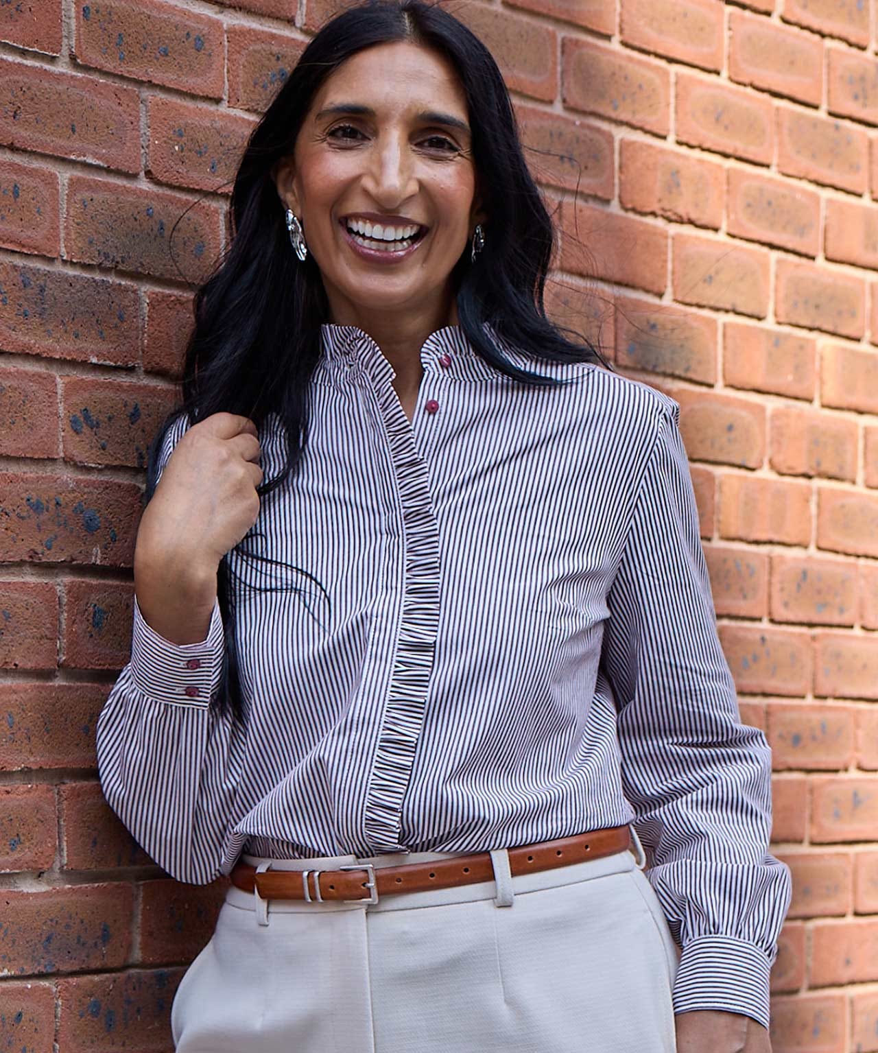 Damart Stripe Frill Trim Blouse